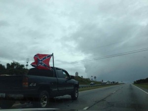 A common site round here, in “Dukes of Hazard” country, of some good old boys flying the confederate flag from the back of their souped up, giant tyre'd, high suspension, noisy pick up truck. 